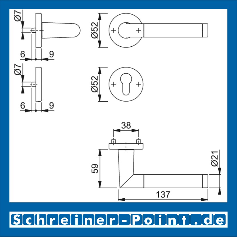 Hoppe Amsterdam Aluminium Rosettengarnitur F1 / F69 Alu / Edelstahl 1400/42KV/42KVS, 1974421, 1926518, 1974448, 3390649